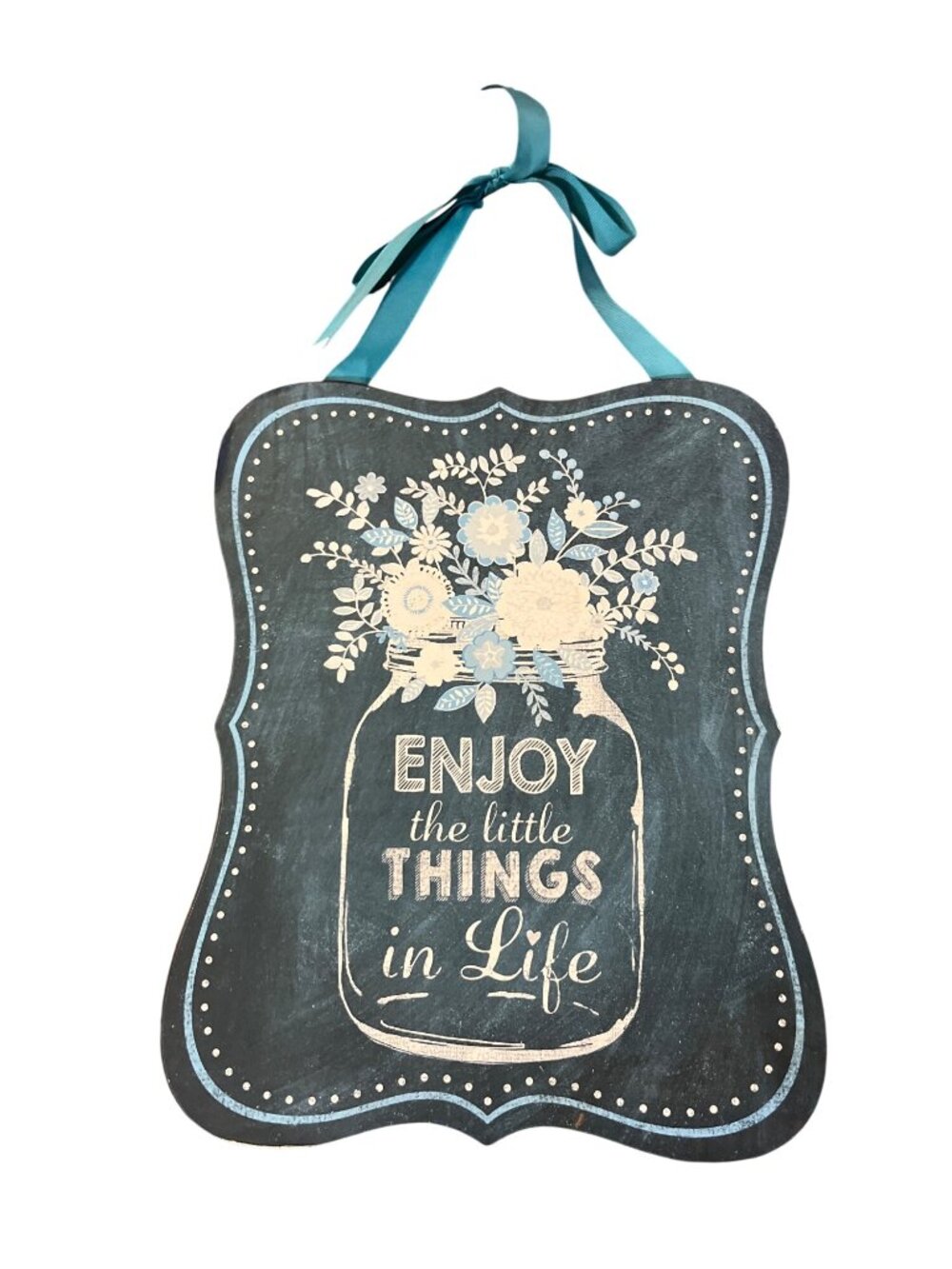 Enjoy the Little Things in Life Wall Plaque Floral Hanging Sign Decor Used